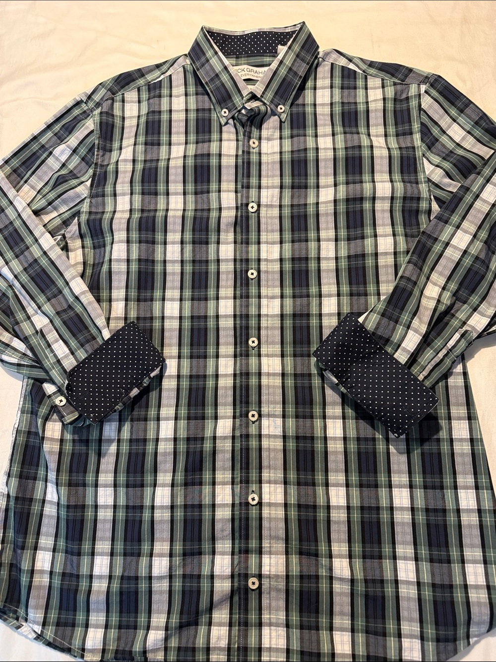 Nick Graham Plaid Button-Down Shirt with Contrast Cuffs